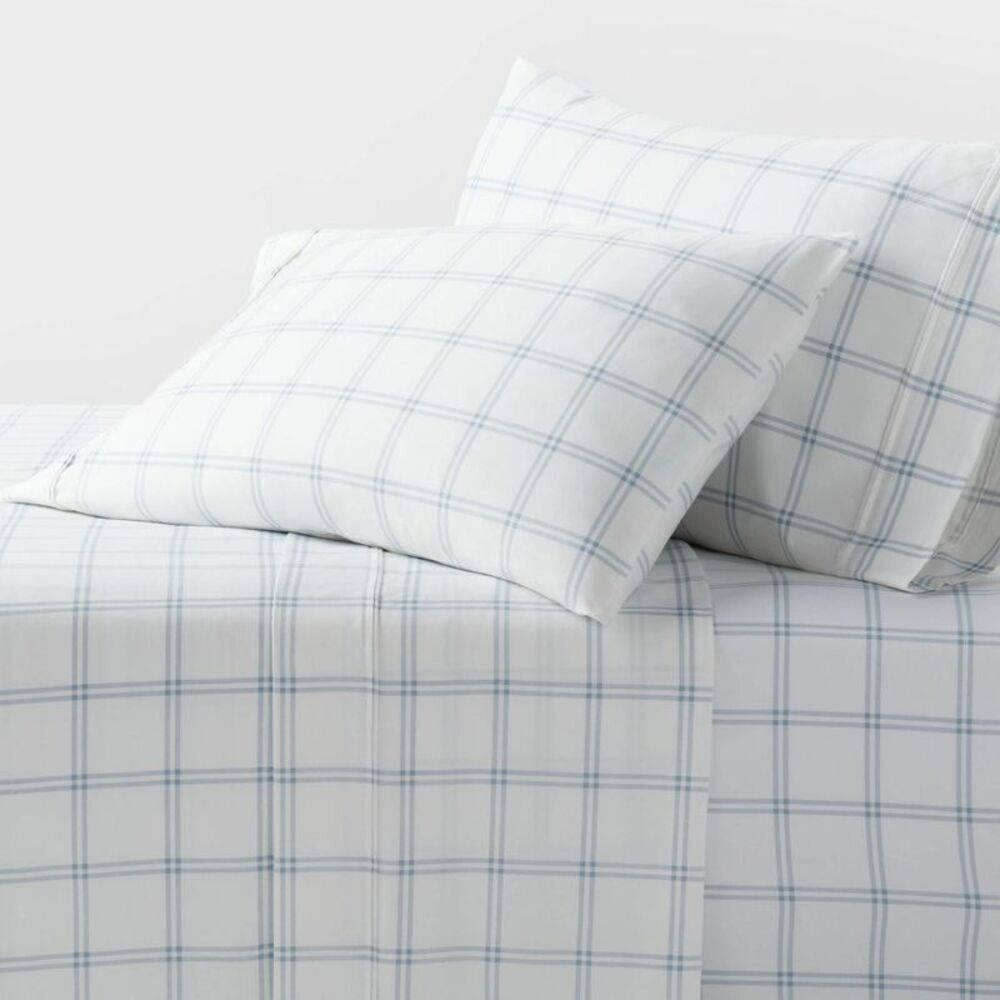 California King 400 Thread Count Performance Sheet Set Blue Plaid - Threshold
